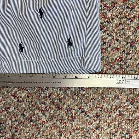 Polo Ralph Lauren Blue Pinstripe Embroidered Pony Flat Front Chino Shorts Sz 36 - Picture 12 of 13